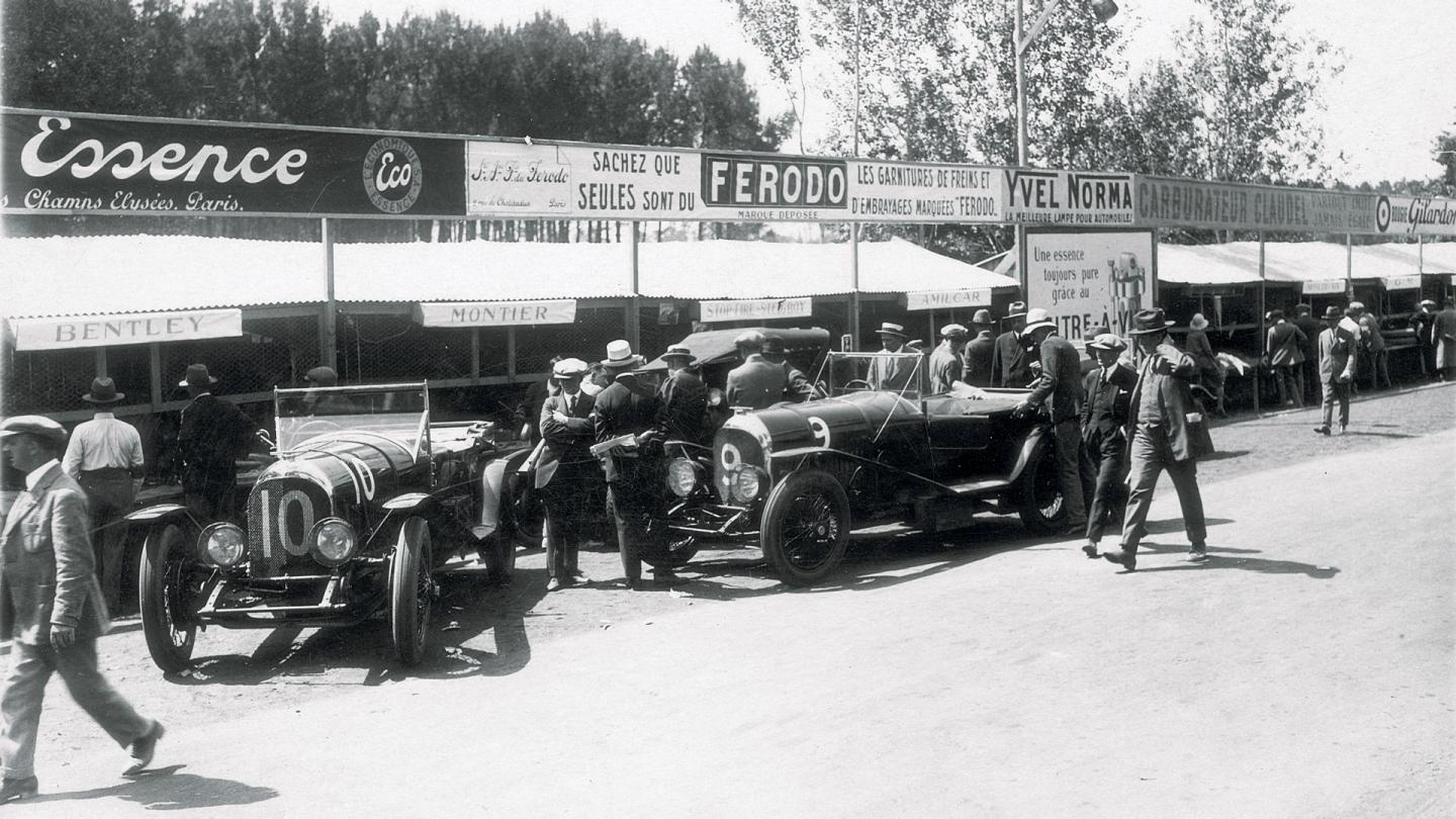 A number of Bentleys being preparred to take on the 24 hours of Le Mans in 1925