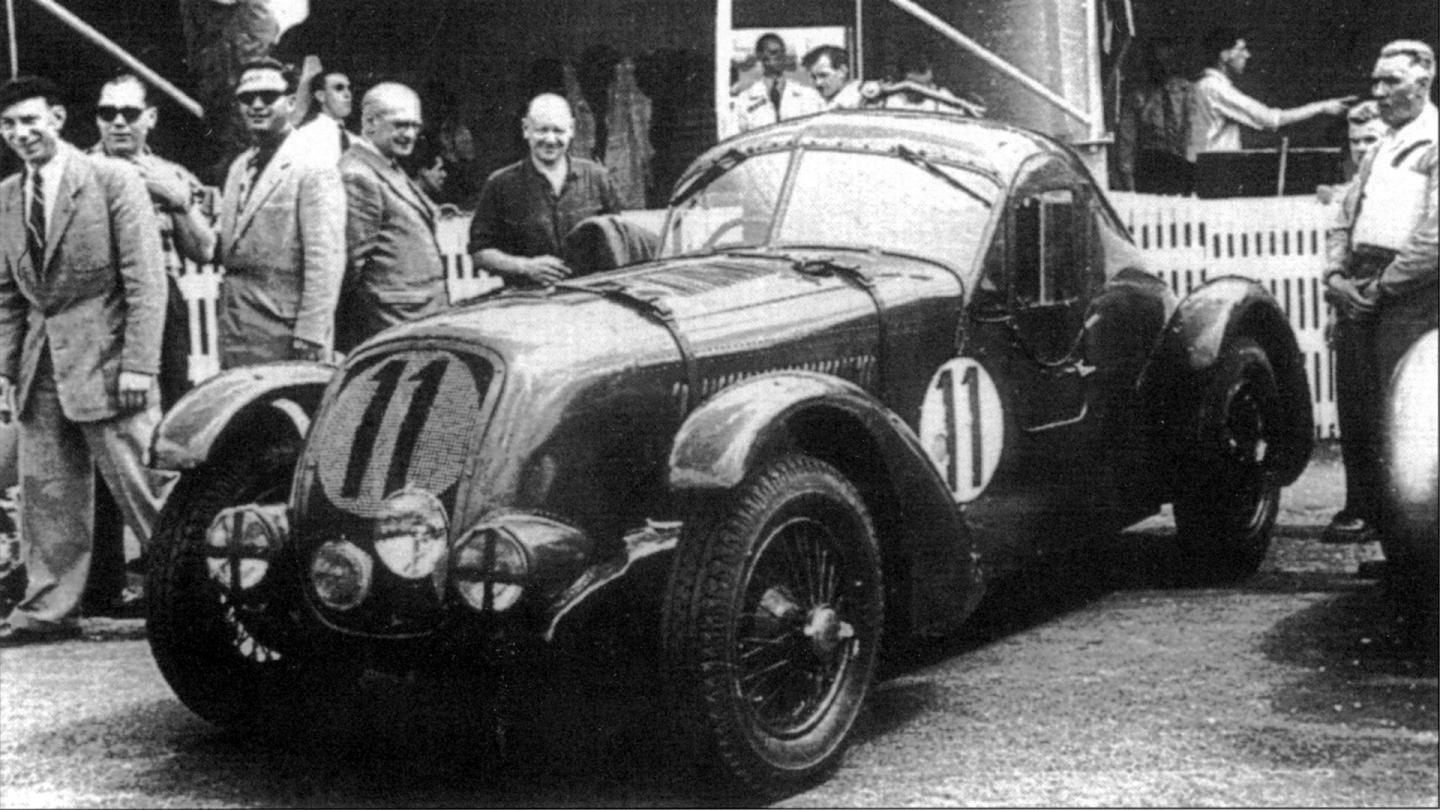 Eddie Halls Le Mans Race car in the pits prior to the 1950 Le Mans, which he would drive solo