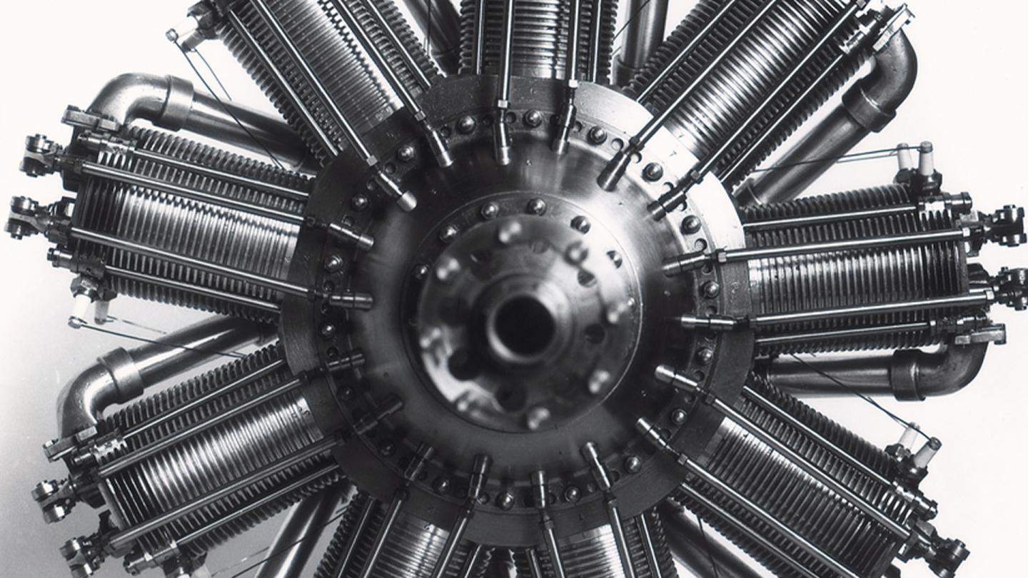 Close up of the Bentley Rotary 1 aero engine that W.O. Bentley pioneered during WW1