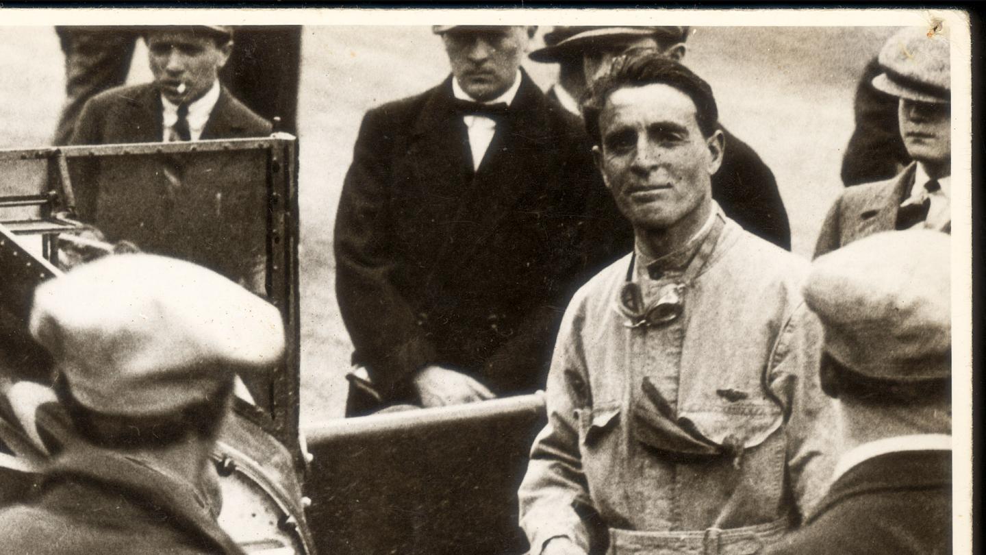 Sammy Davis stood next to his 3 Litre Bentley