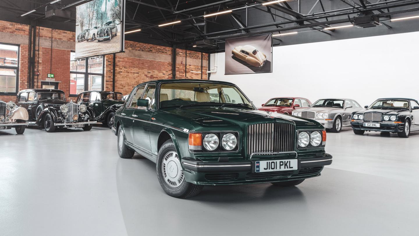 A front three quarter shot of the Bentley Heritage Collection Turbo R in British Racing Green