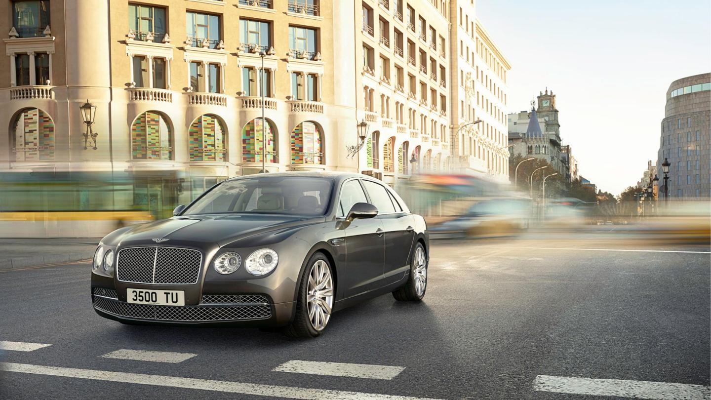 A front three quarter product launch image of the Bentley Flying Spur released in 2013