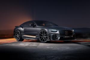 Front three quarter of a Bentley Supersports in Antracite Satin with gold accents