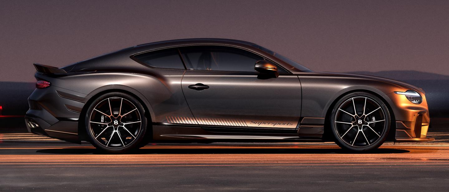 Side profile of the Bentley Supersports parked on an airfield runway