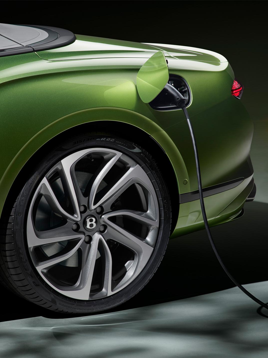 Close up of chargning port on the new hybrid Continental GTC Speed