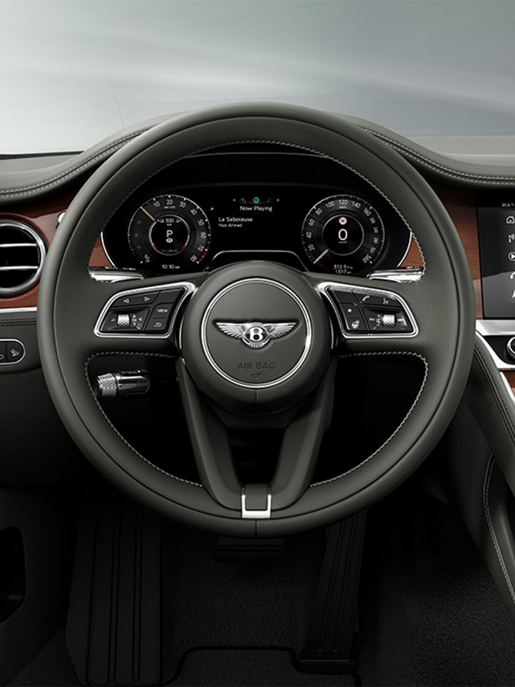 Close up of the steering wheel in the hybrid Continental GT
