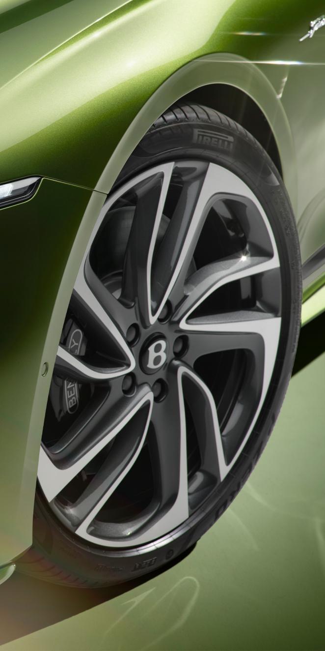 Close up of the new Bentley Continental GTC Speed 21 inch directional Speed wheel