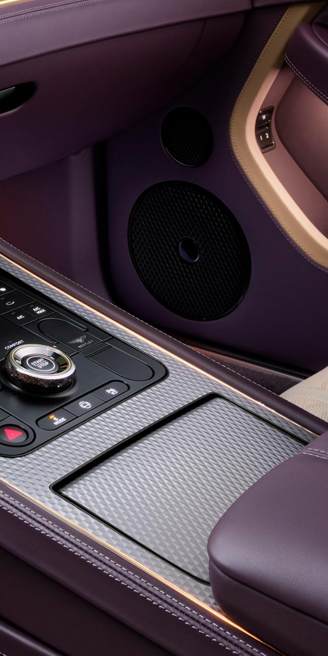 Close up of the Naim for Bentley system in the Continental GT Mulliner with black chrome interior specification