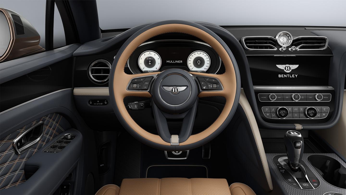 Drivers view of the Bentley Bentayga EWB Mulliner with Camel Main Hide and Brunel Secondary Hide