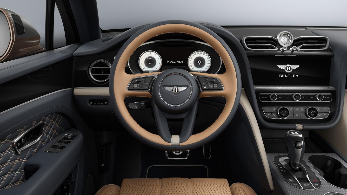 Drivers view of the Bentley Bentayga EWB Mulliner with Camel Main Hide and Brunel Secondary Hide