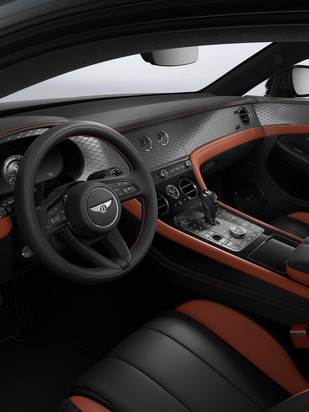 Front cross cabin shot of the new Continental GT S with a Beluga and Hotspur interior