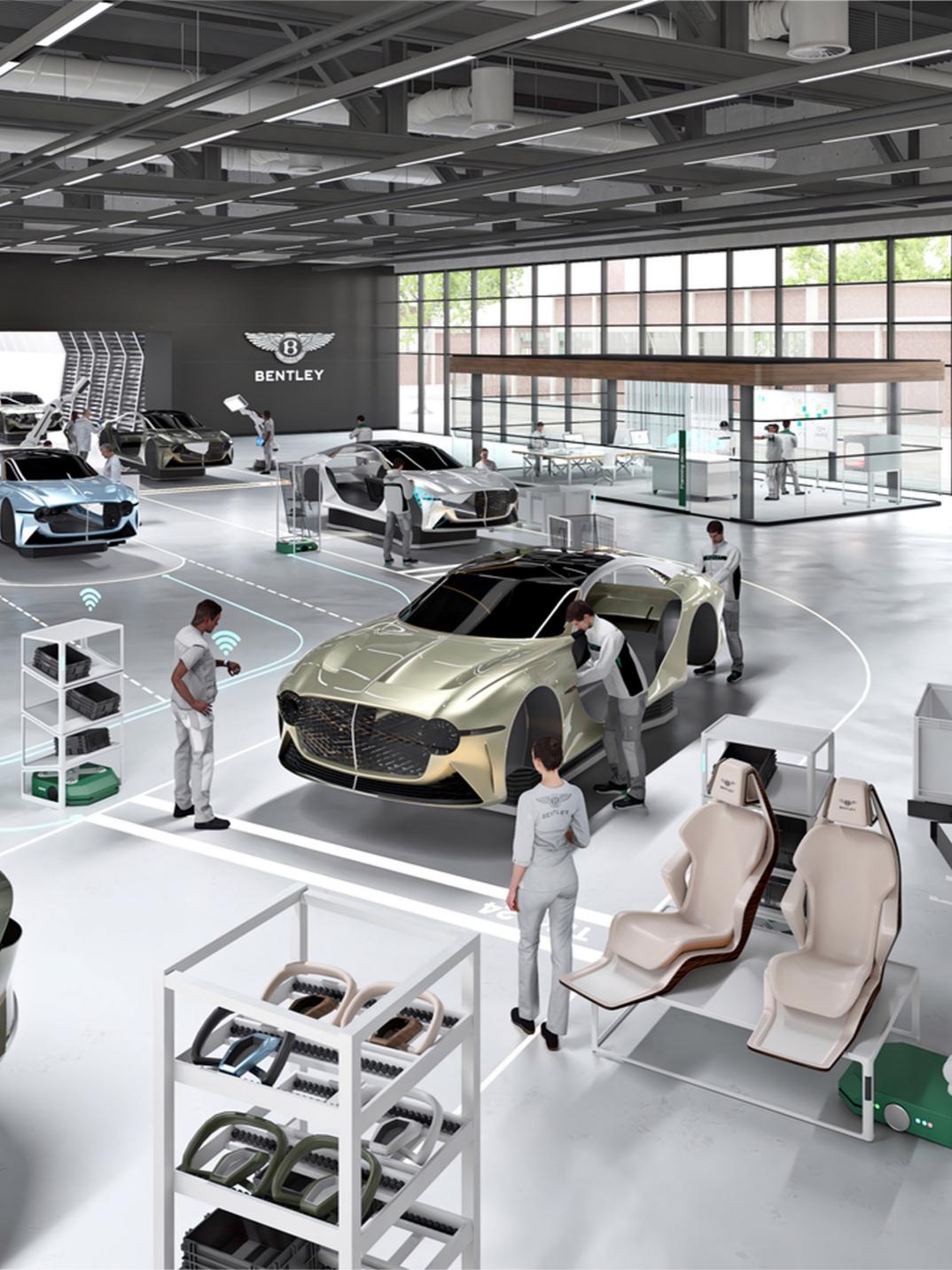 A render of the Bentley dream factory being purpose built for the manufacturing of Bentleys first electric car